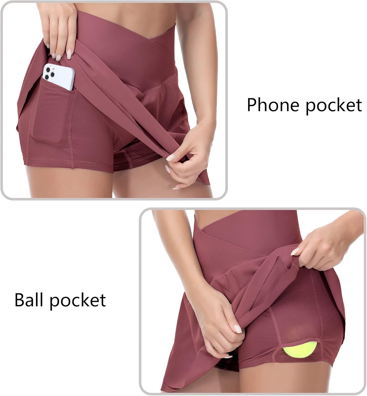 THE GYM PEOPLE Womens' Cross Waist Tennis Skirts with Cutting Hem Golf Skorts with Inner Mesh Pockets Shorts - Image 6