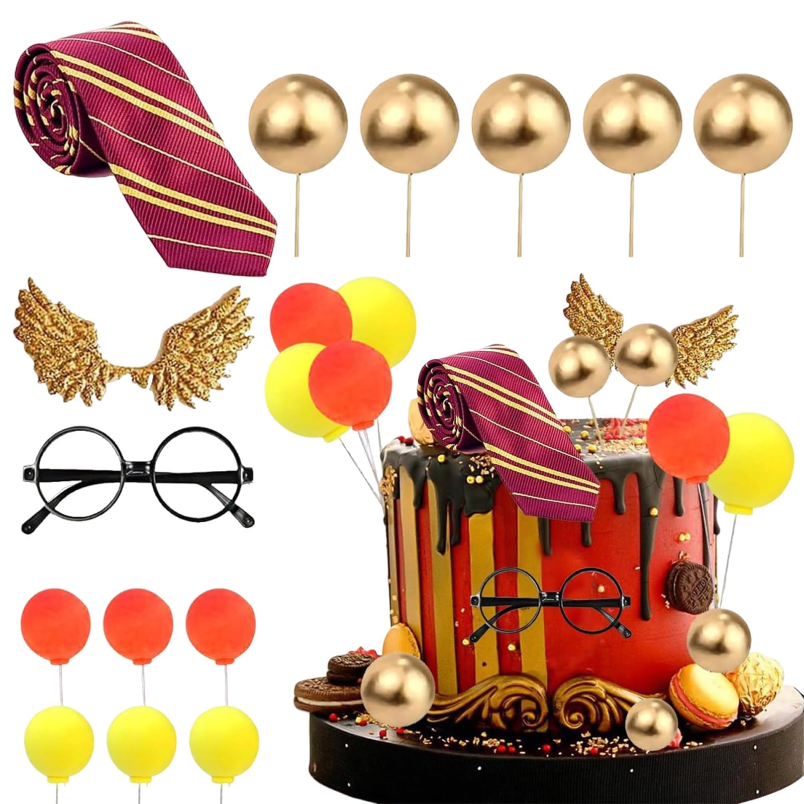 14 cake decorations, Wizarding Academy birthday cake set, magic themed party supplies, characters and balloons, fantasy movie party baking accessories