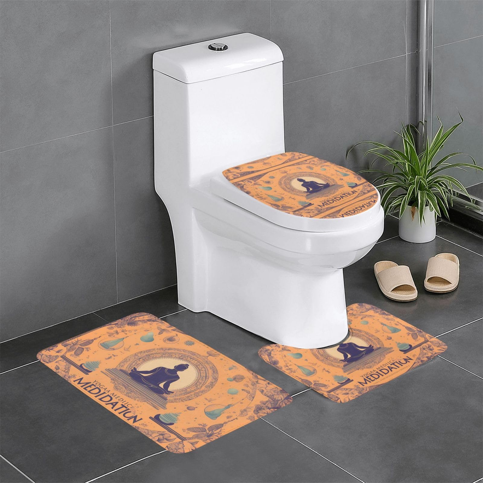Tapis de bain antidérapants motif yoga : lot de 3 pour toilettes et coiffeuse