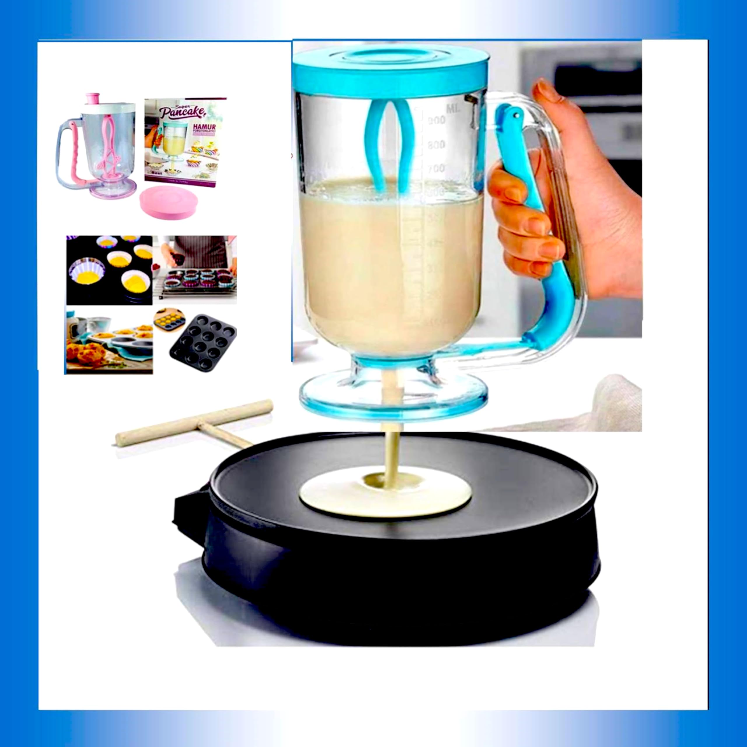 Dispensador de Masa para Tortitas - 900 ml - Dispensador de Masa - Crepes - Reposteria Utensilios - Crepera - Utensilios de reposteria y pastelería – Acero INOX. (dispensador plastico)