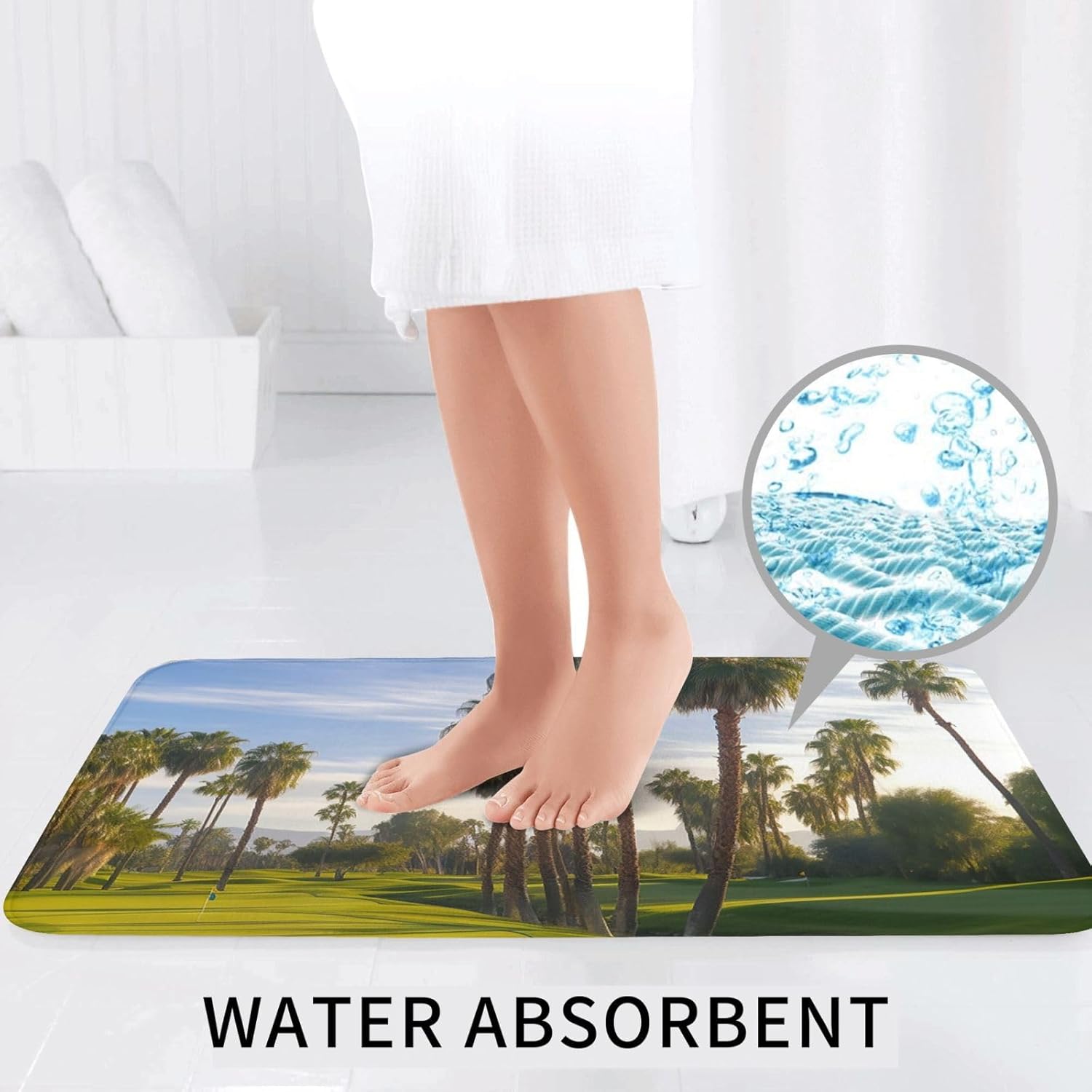 LHDGBNV パームツリー ゴルフ コース バスルーム ラグセット - U字型輪郭トイレマット付き滑り止めシャワーマット 吸収性マ