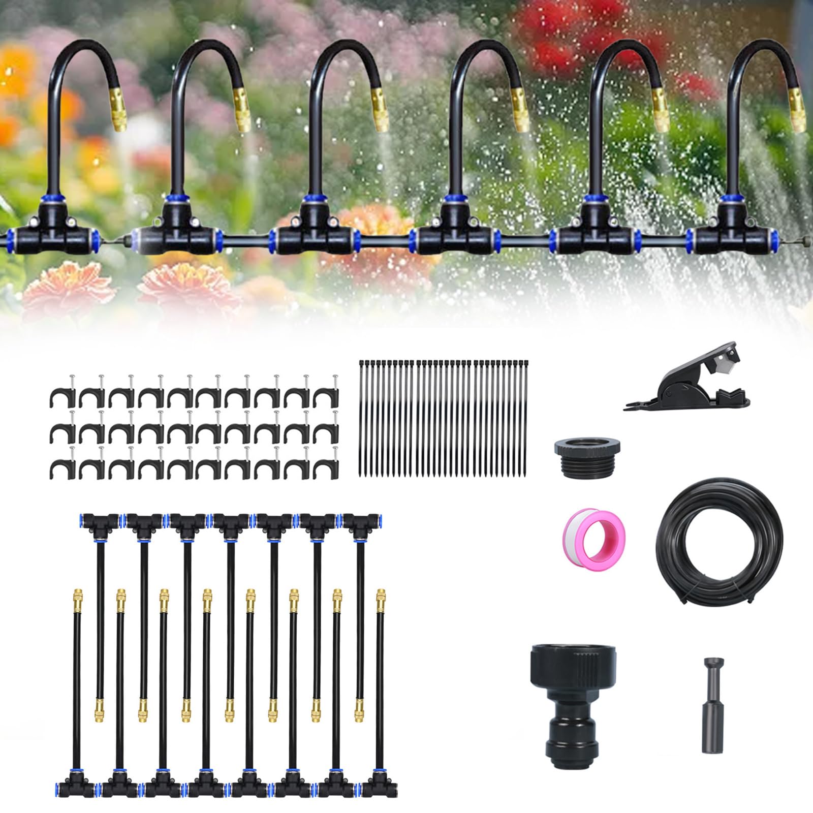 Kit di irrigazione automatica da giardino con ugello curvo a 360° per prati e serre, soluzione di irrigazione da giardino regolabile e flessibile