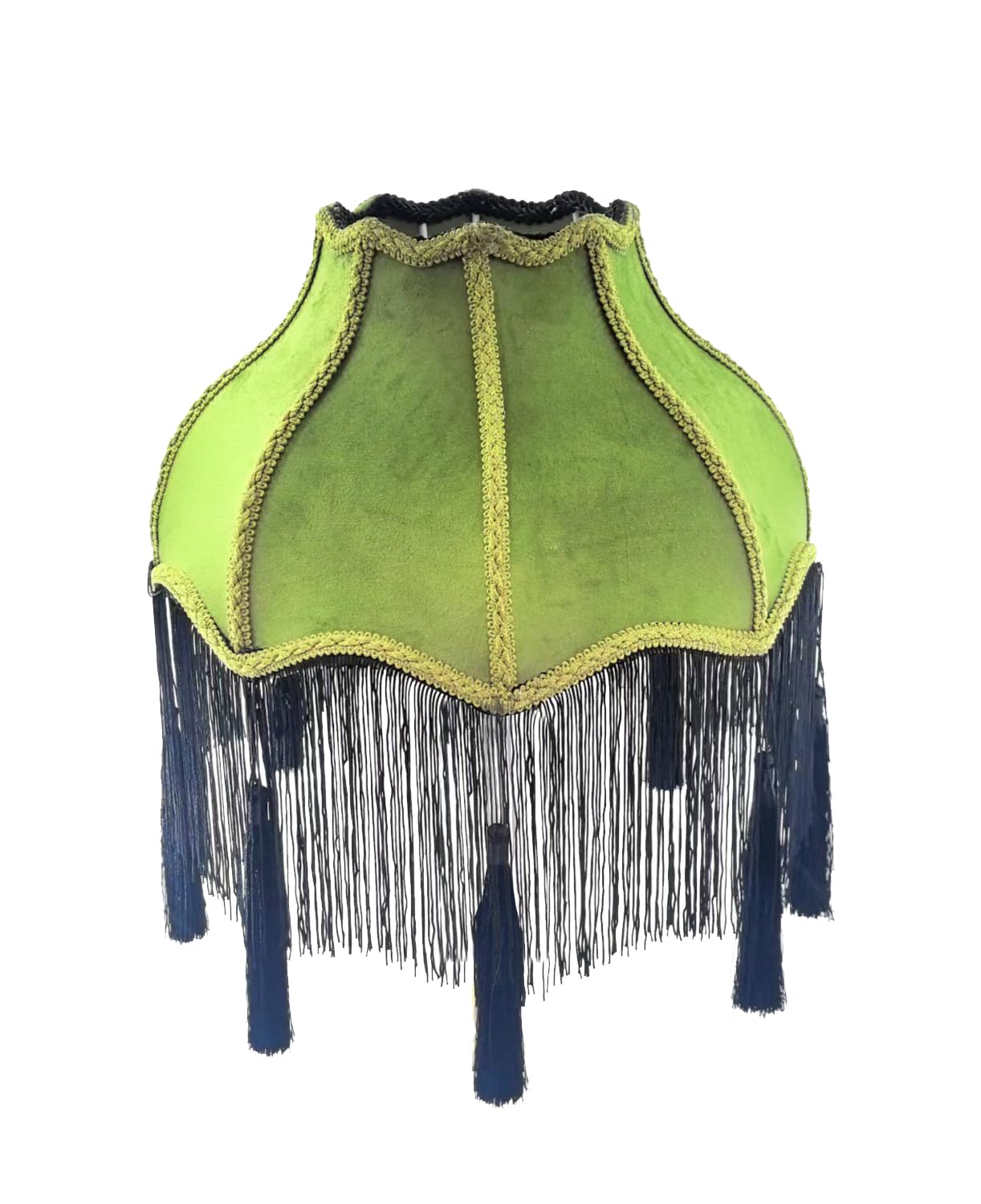 MOLLHAITY Victorian Lamp Shade,fringe lamp, Velvet Vintage Lampshade,Bell Shape Scallop Lampshades,Floor and Bedside Lamps for Table (Olive Green)