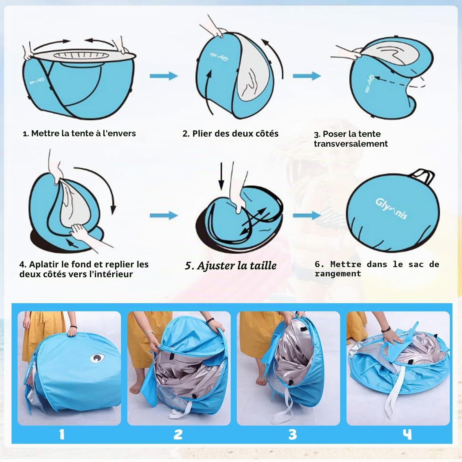 Tente Anti UV Bébé,Pop Up Tente De Plage,Abri Camping Voyage Vec Clous De Sol Protège Vent/Soleil/Sable,Tente De Plage Bebe Vec Mini Piscine Convient pour Les Plages, Les Parcs, Le Camping,Baleine