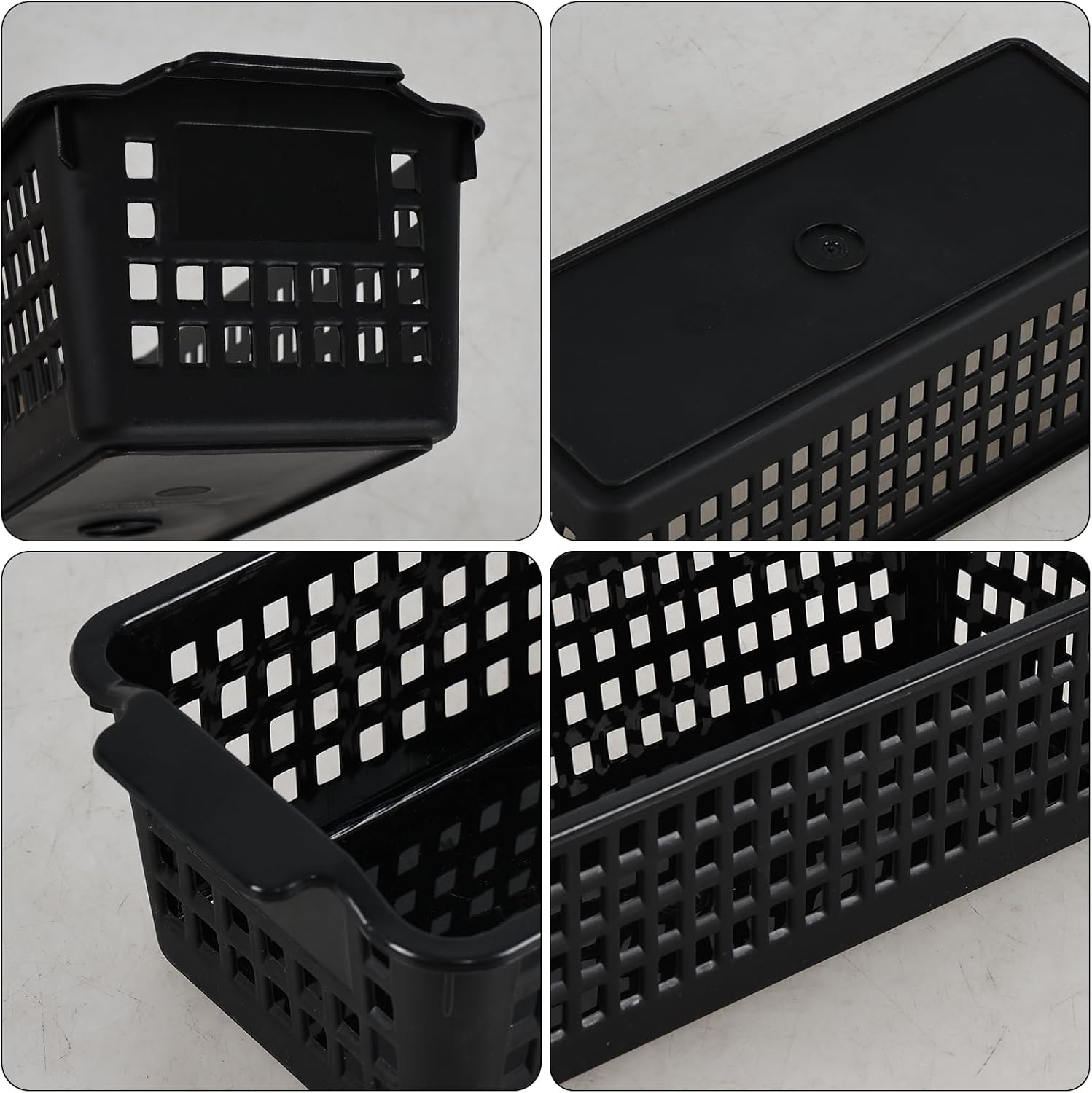 Set of 6 Slim Organizer Basket for Shelves, Desktop, Black | Narrow Plastic Storage Baskets