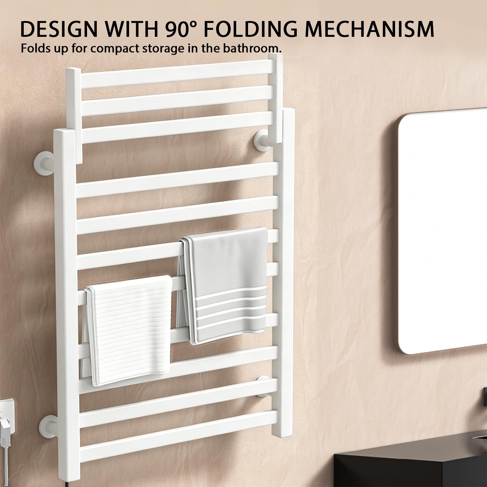 Radiateur Blanc-Serviettes électrique Noir - Dimensions : 650 x 450 mm - avec écran Tactile LED - Chauffe-Serviettes programmable et à température réglable