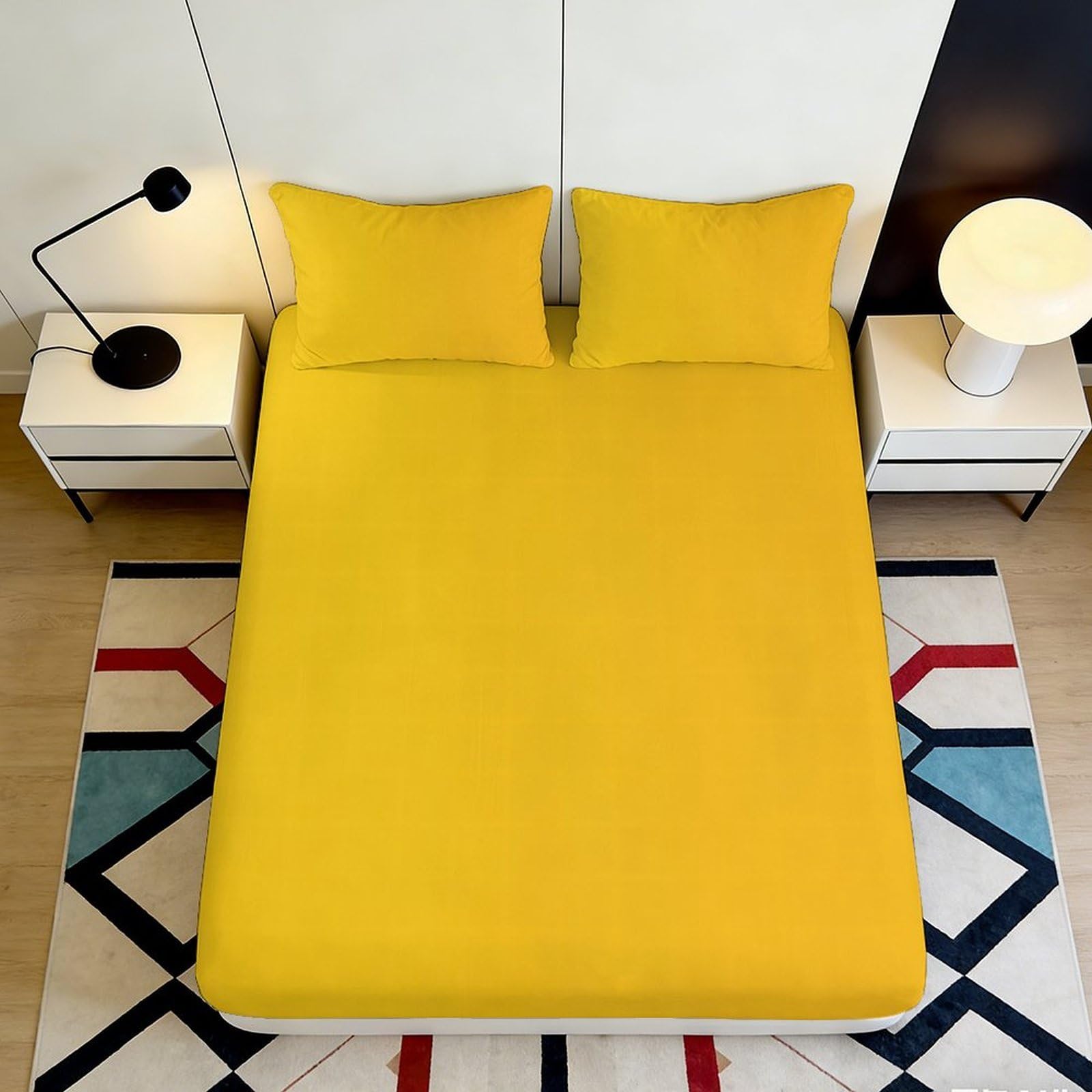 Jqzkxnhpbr Style-2 3D Printed Geometric Yellow Fitted Sheet Microfiber Soft Bedroom Decor Abstract Mattress Cover For Home Guest Room 90X200x25cm