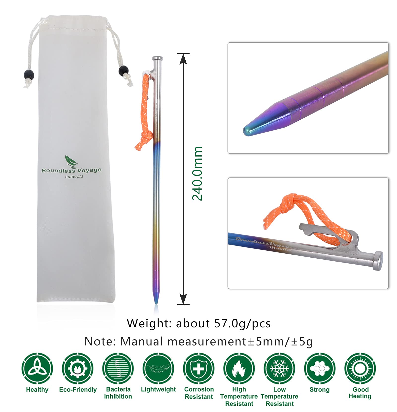 Boundless Voyage 6pcs/lot Titanium Alloy Tent Pegs Outdoor Camping Awning Tent Stakes Lightweight Hiking Climbing Tent Nail (24CM-Ti4016P)