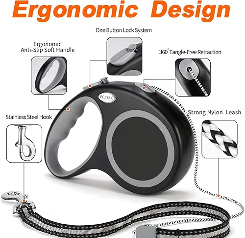 Miniatura 2 de Correa retráctil para perro, correa de paseo para perros de 30 pies20 pies para perros pequeños, medianos y grandes de hasta 77 libras, resistente