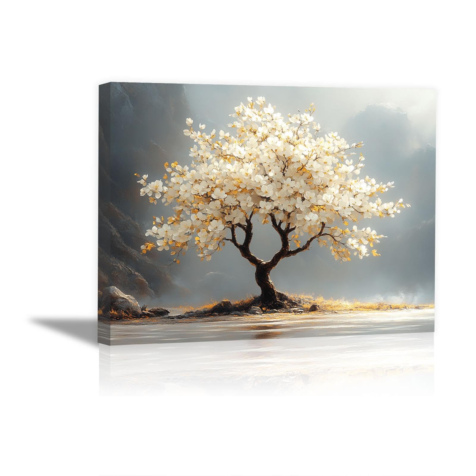 TODOAA Cuadro Arbol Abstracto Lienzo Nórdico Cuadros, Hermoso paisaje arbóreo Decoracion Salon Lienzo, Dormitorios Para Comedor Oficina Pasillo Cocina Y Baño - 50x70cm Enmarcado(Blanco)