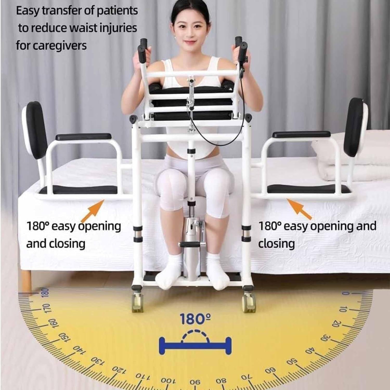 Silla Transferencia Gruas,Elevador Silla Ruedas,180° Asiento Dividido + Elevación Hidráulica,Altura Ajustable + Ruedas con Bloqueo,Hogar/Baño,Personas Mayores/Discapacitados Black