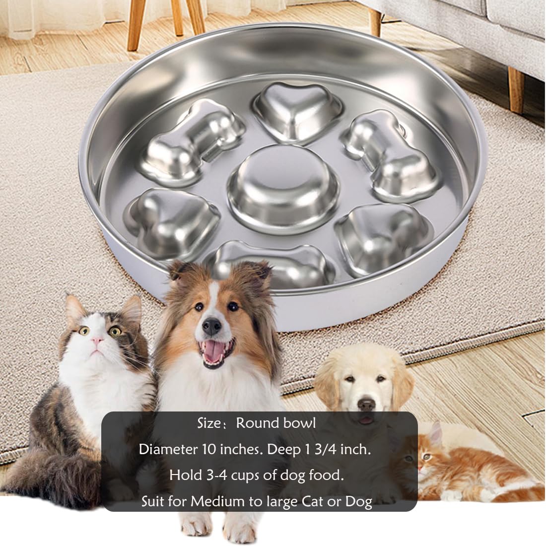 Fermus Metal Dog Slow Feeder Bowl, Stainless Steel Anti-Choke Slow Eating Pet Bowl for Dogs, Fun Interactive Design - image 3