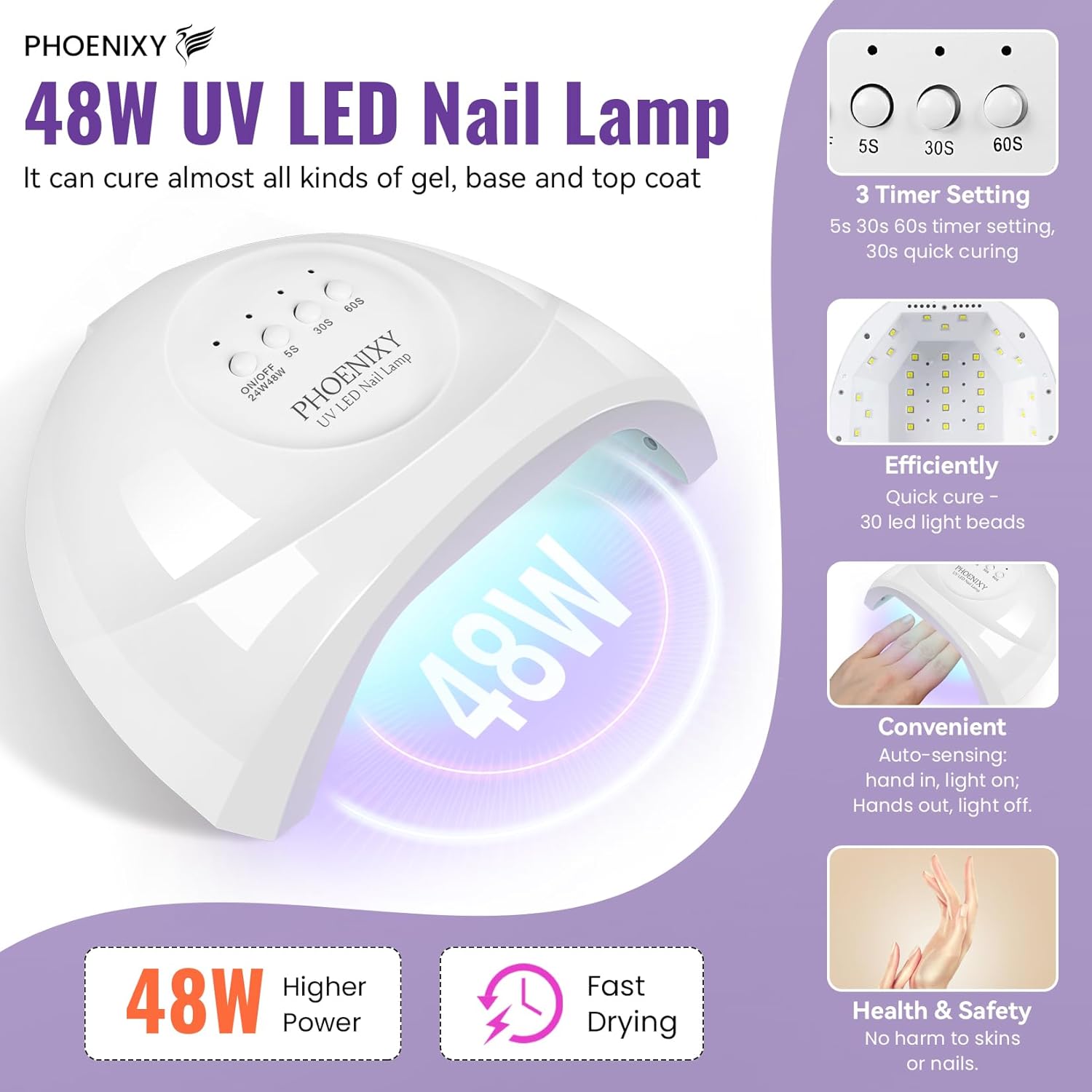 PHOENIXY 63 Pcs Gel Nail Polish Kit with U V Light and Drill, 45 Colors Gel Nail Polish with 5 Pcs Base Top Coat Manicure Starter Nail Polish Set Valentine Gifts for Women - Image 3