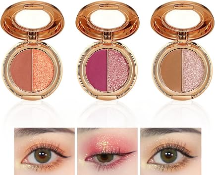 Unyoke Shining Star River 2-Color Eyeshadow Palette, Eye Makeup, Highlight Under-Eye Makeup, Concealer, Cute Coloring, Portable, Highly Pigmented, Long-Lasting, 02# Plum Color + Foundation Gold