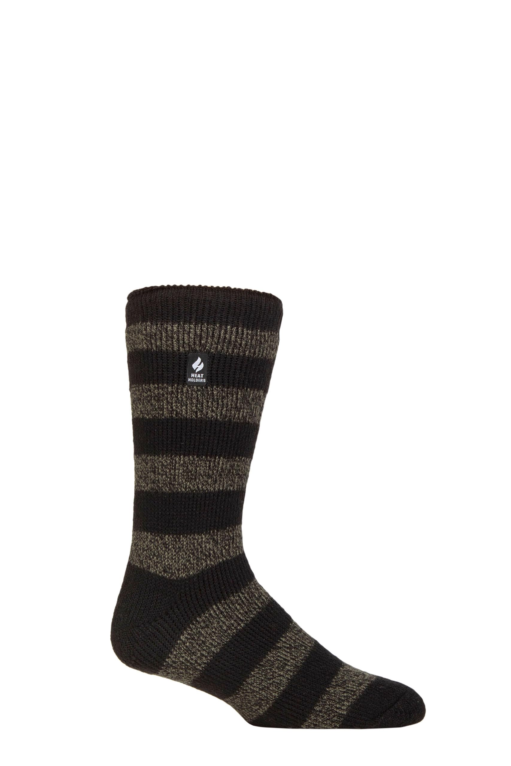 Heat Holders Men's Palermo Chunky Stripe Black / Olive Sockshop 2.3 Tog Patterned And Plain Thermal Socks Pack Of 1 (6-11, Palermo Chunky Stripe Black/Olive)