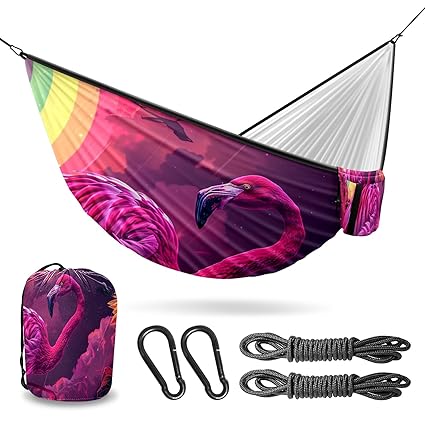 Vigetue Camping Hammock Double & Single Portable Hammocks with 2 Tree Straps, Great for Hiking,Backpacking,Hunting,Outdoor,Beach,Camping, Flamingo (48)