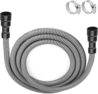 Universal Dishwasher Drain Hose, 10 Ft Dishwasher Discharge Hose Extension, Corrugated and Flexible Dishwasher Hose Drain Replacement Fits 11/16",1" and 1-1/8"Dishwasher End, with 2 Clamps