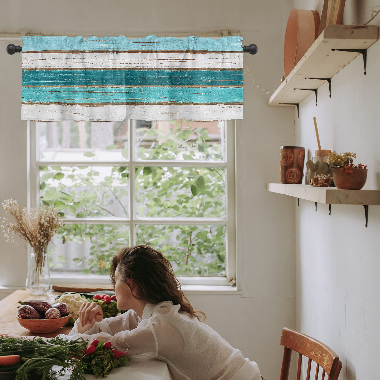 Volant-Vorhang Landhausstil – 137x46 Cm, Windmühlen-Druck, Stangentasche, Verdunkelnd, Polyester