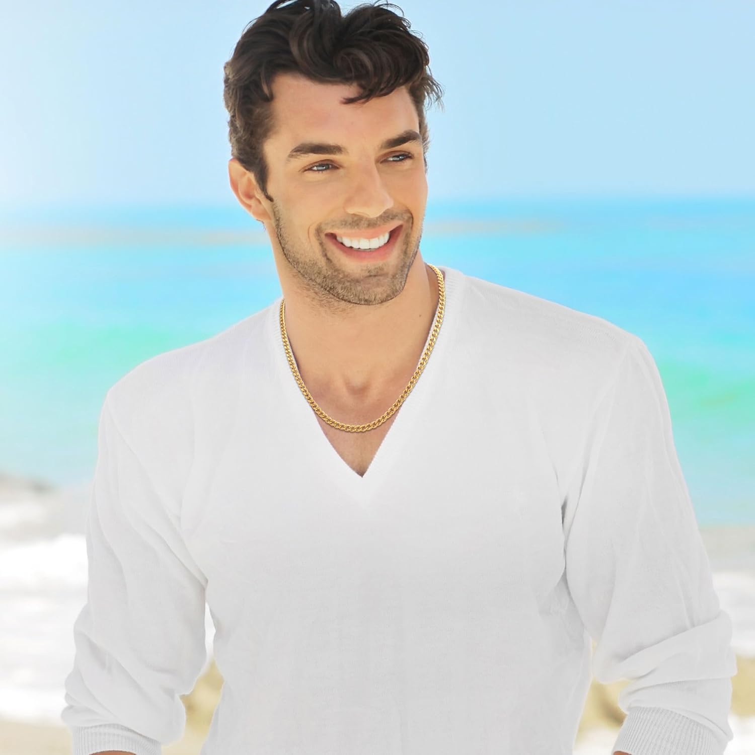 Easter Basket Stuffers-3 Pcs Chain for Men Necklace for Boys 316L Stainless Steel Cuban Link/Figaro/Herringbone Chains Set Jewelry Gifts for Men Women Boys Black/Gold/Silver 16/18/20/22/24 Inches - Image 7