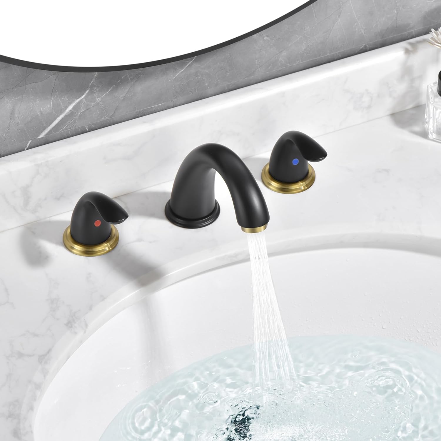 sumerain 8 Inch Widespread Bathroom Faucet 3 Hole Vanity Faucet SUS 304 Stainless Steel, Black&Gold