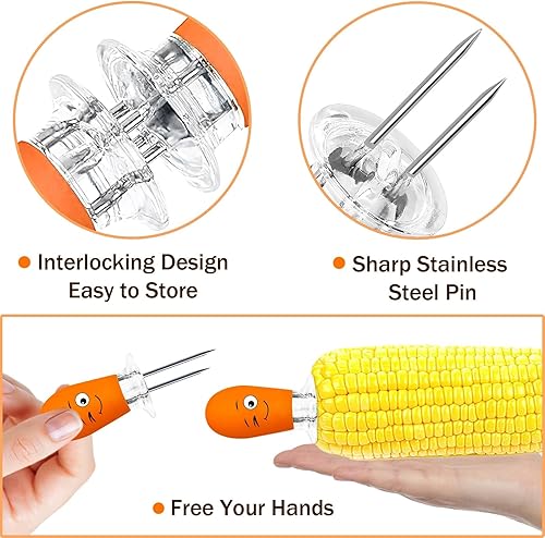 Miniatura 9 de 18 soportes de mazorca de maíz de acero inoxidable con mango de silicona y práctica herramienta de extensión de mantequilla