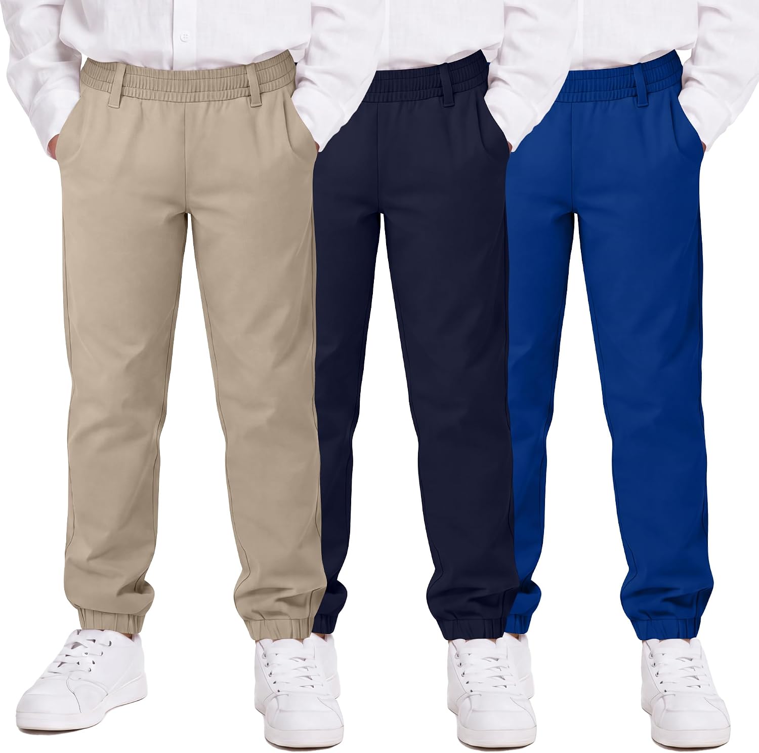 3 Pack Boys School Uniform Pants Pull on Joggers