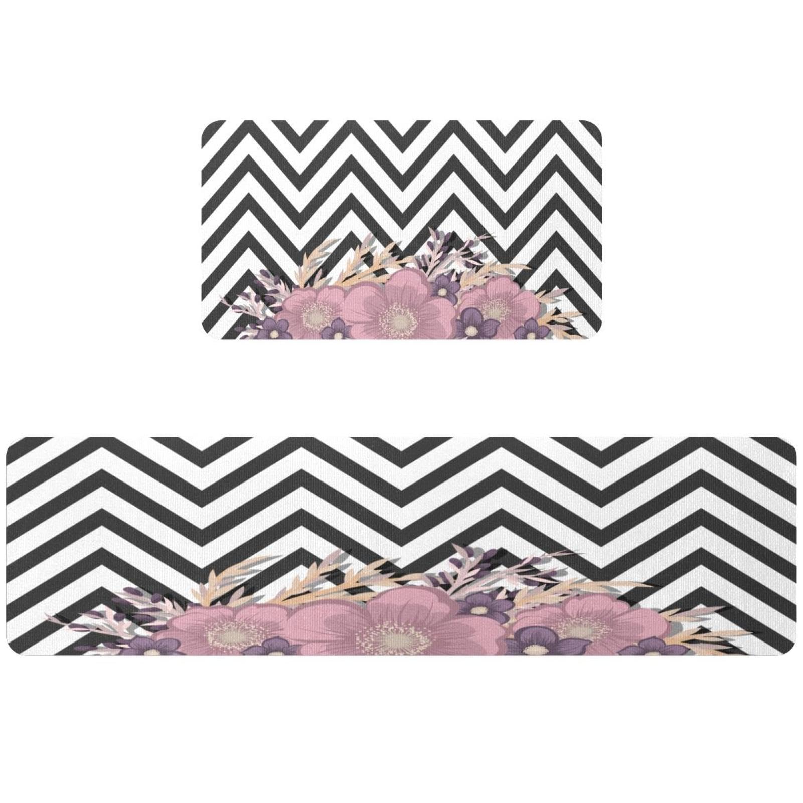 Tapis de cuisine antidérapant lot de 2 avec motif floral moderne