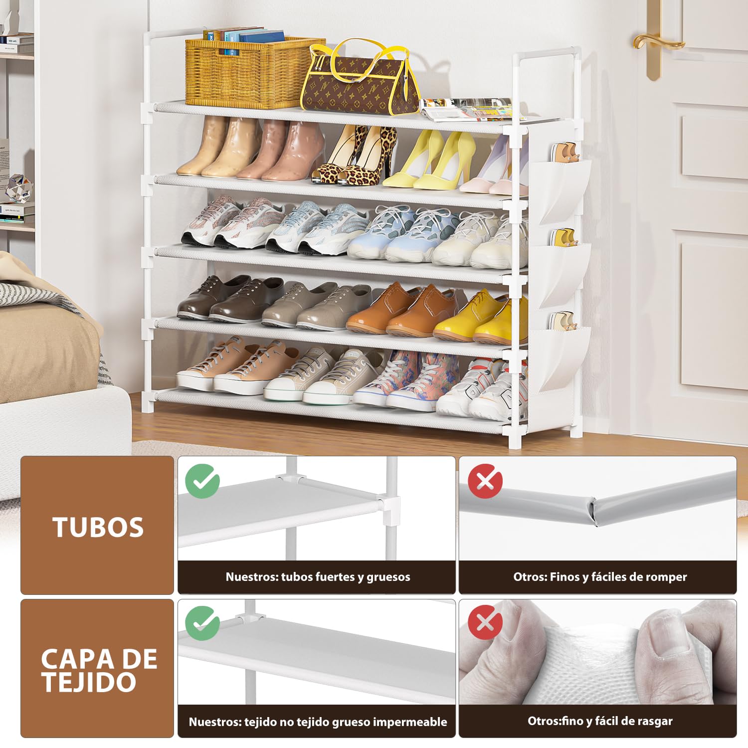 OYREL Zapatero de 5 Niveles, Organizador de Zapatos, 20 – 25 Pares, Zapatero para Armario, Organizador de Entrada, Zapatero, Ahorro de Espacio, Zapatero Grande