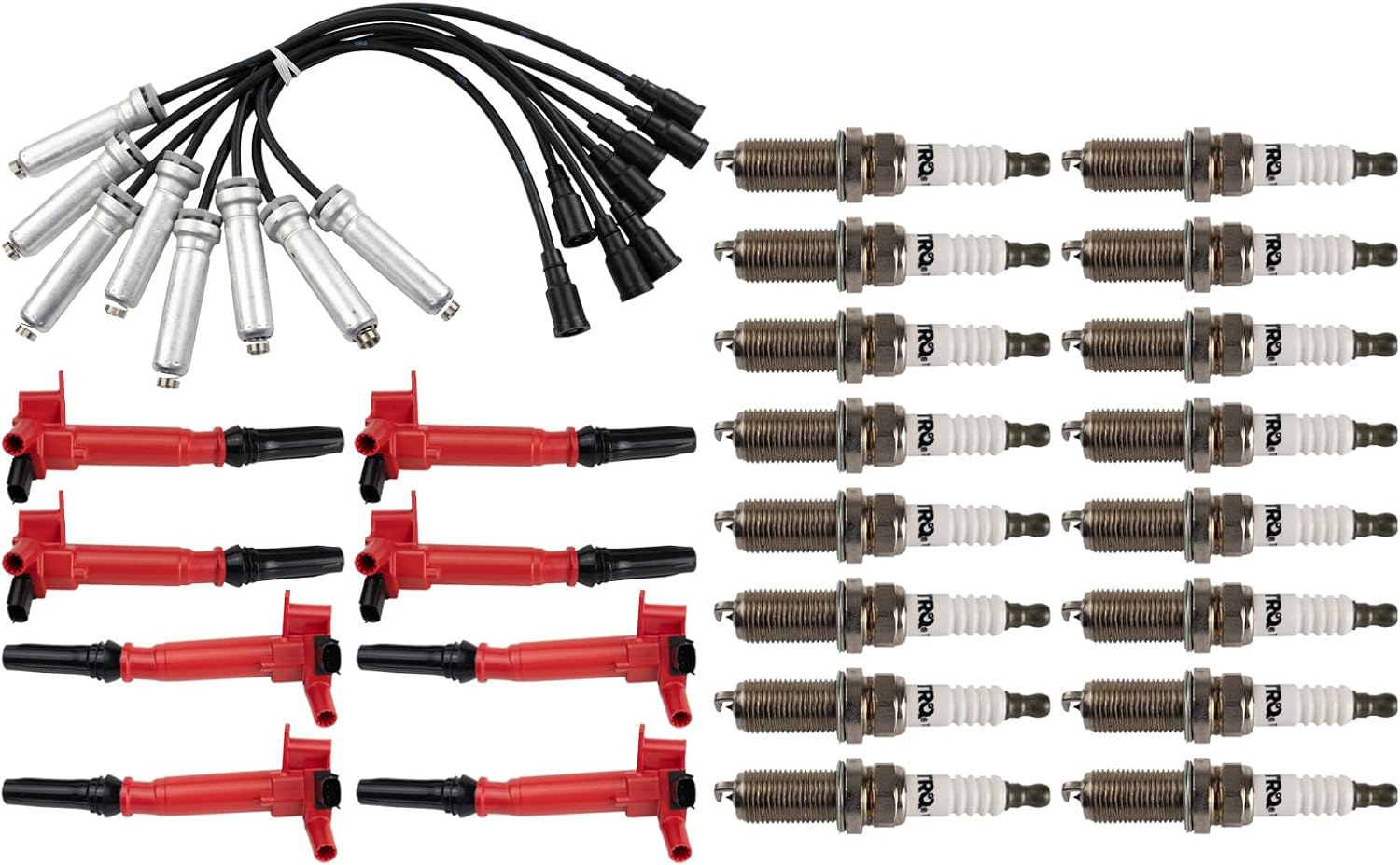 TRQ Performance Ignition Coil and Spark Plug Kit 25 Piece Iridium Spark Plugs Compatible with 2017 Ford F-250 Super Duty 2017 F-350 Super Duty 6.2L V8