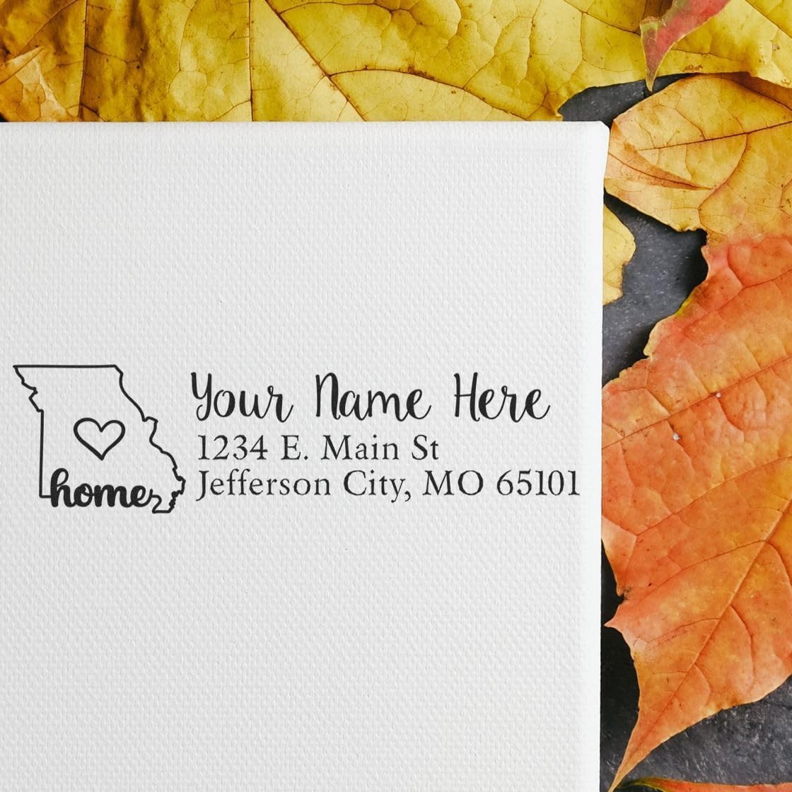 PSI Professional Missouri State Love Return Address Stamp for Envelopes & Mail, Pre-Inked Custom Mailing Labels, Self-Inking Rubber Stamps for Home Business Office, 7/8 X 2-1/4 Inches