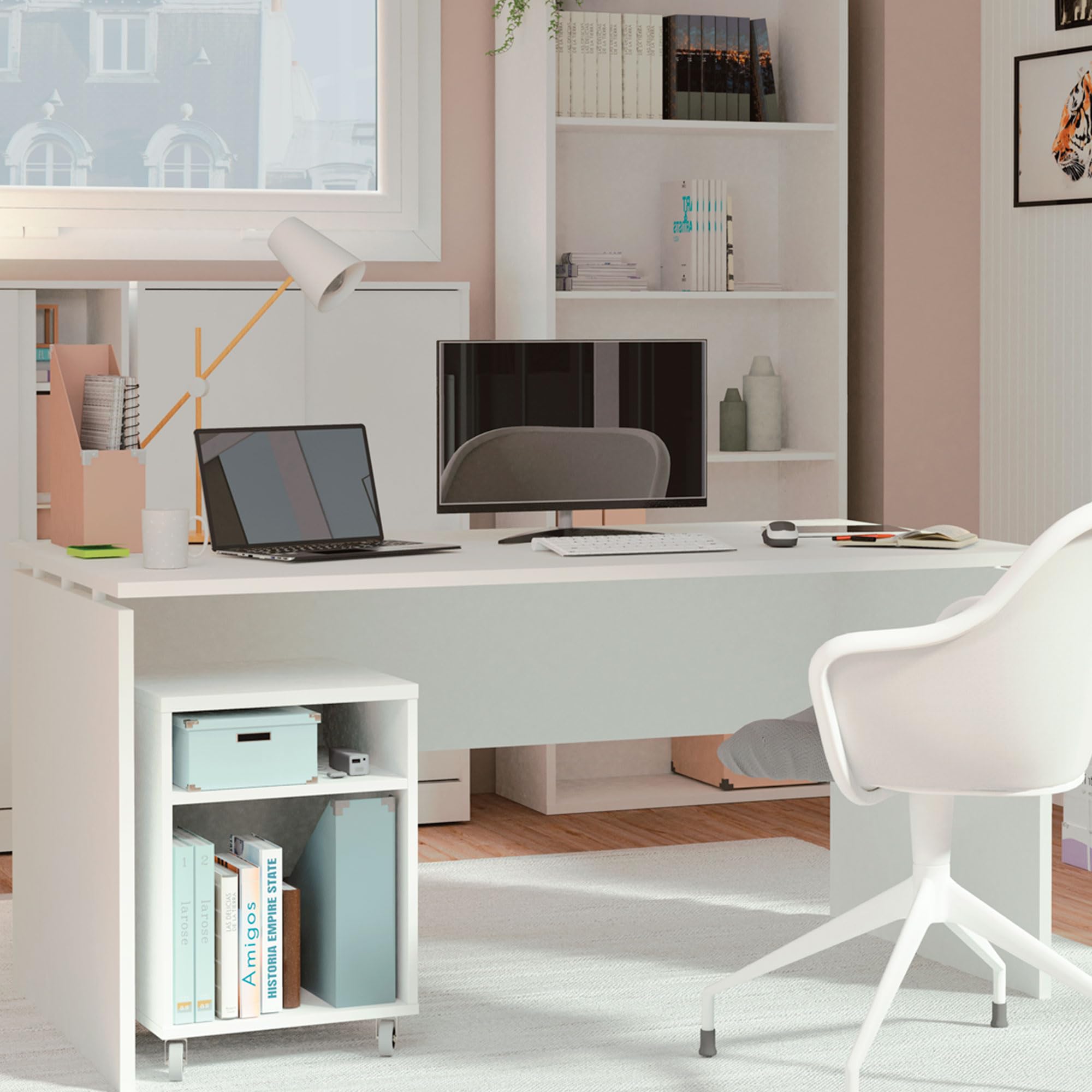 briebe Escritorio, Mesa de Ordenador Oficina, Estudio 76x155x68cm (Alto x Ancho x Profundo), Despacho, Habitación, Desk, Zenith Blanco