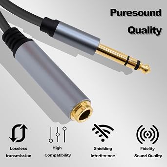 1/4 Inch TRS Extension Cable,3M 6.35mm Stereo Male to Female Quarter Inch Connectors Audio Extension Cable Cord for Amplifiers,Headphone Guitar Instruments -9.8FT