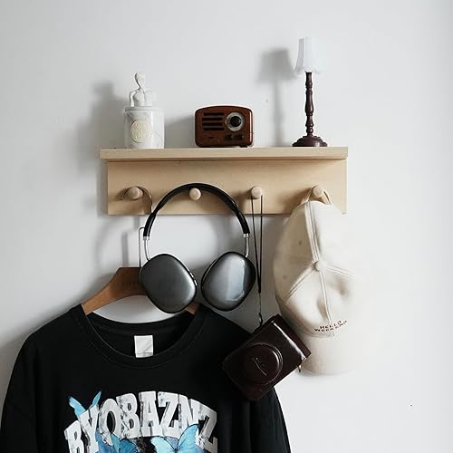 Perchero de entrada, ganchos para abrigos, perchero de ganchos de madera montado en la pared, los estantes montados en la pared son muy adecuados