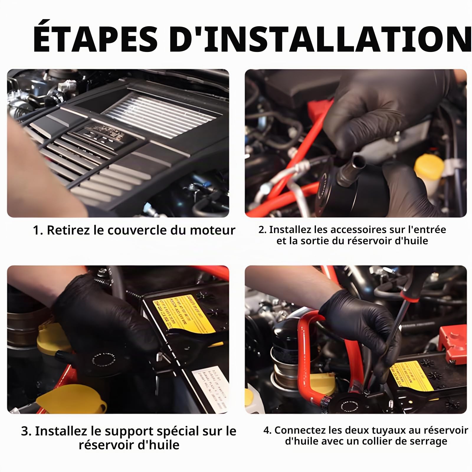 Oil Catch Can Auto, 300ml Aluminium Voiture Réservoir, Universel Séparateur Bidon Huile Voiture Air Filtre avec Filtre à Air, Tuyau et Autres Accessoires (Noir)