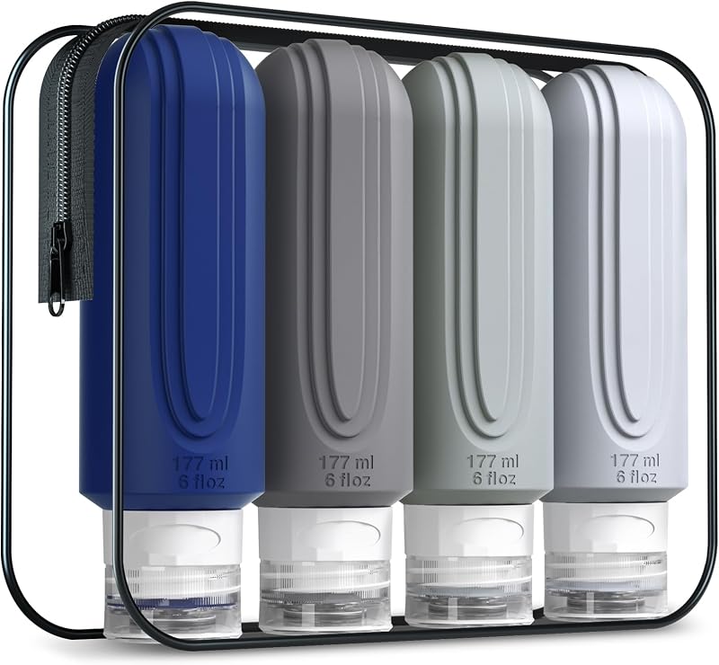 Mrsdry Frascos Recarregáveis de Silicone para Viagem com Bolsa de Higiene, 4 Unidades