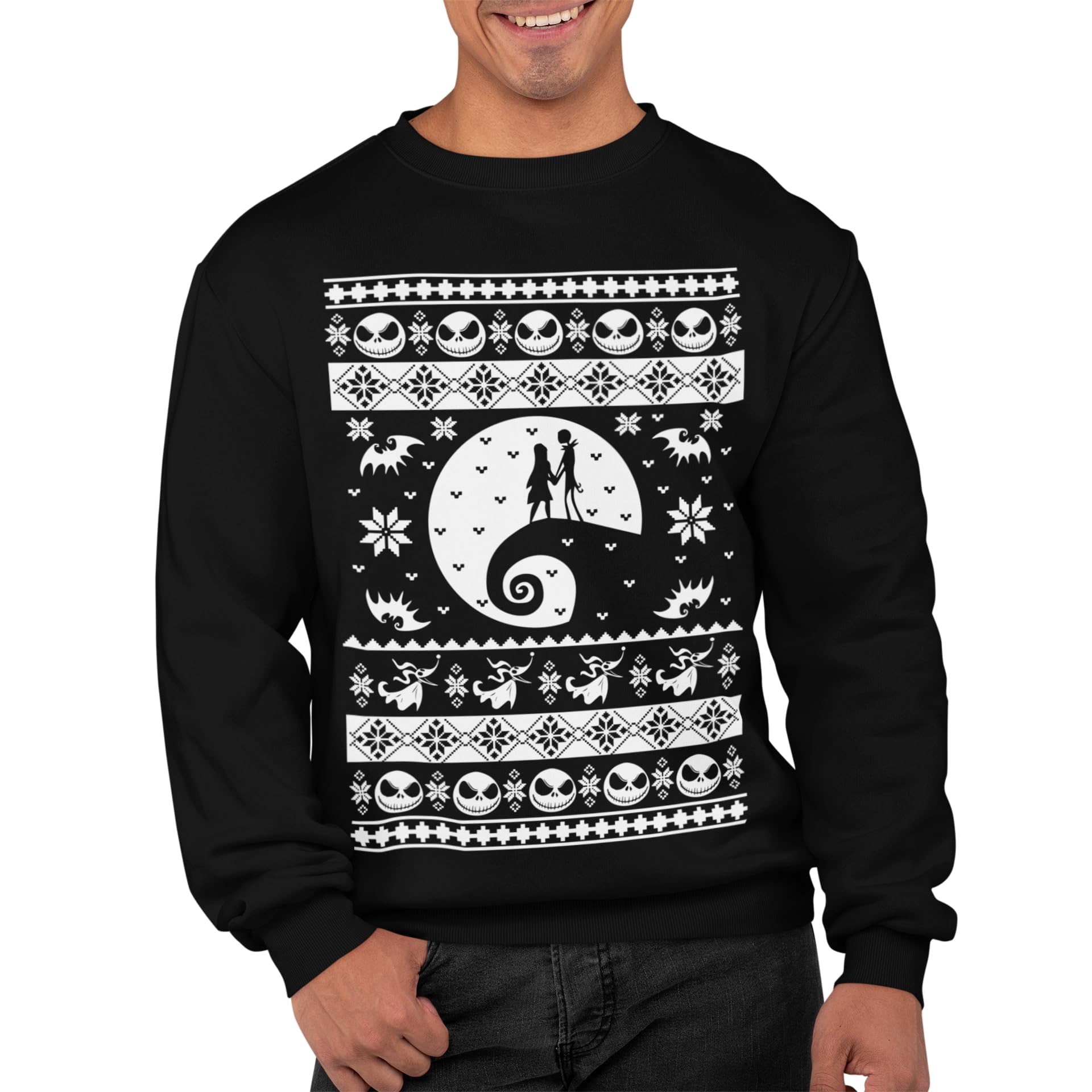 Graphic Impact Unisex Black Inspired Before Christmas Ugly Sweater Nightmare Jack Christmas Sweater Xmas Jumper (, Xlarge)
