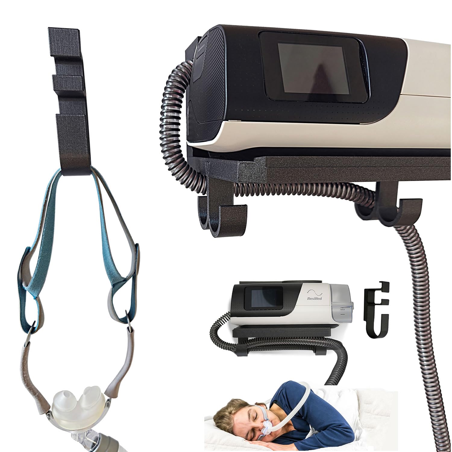 Wall Mount Shelf for AirSense 11 – Includes Mask Hook & Hose Hanger – Space-Saving, Durable Design – Easy Installation