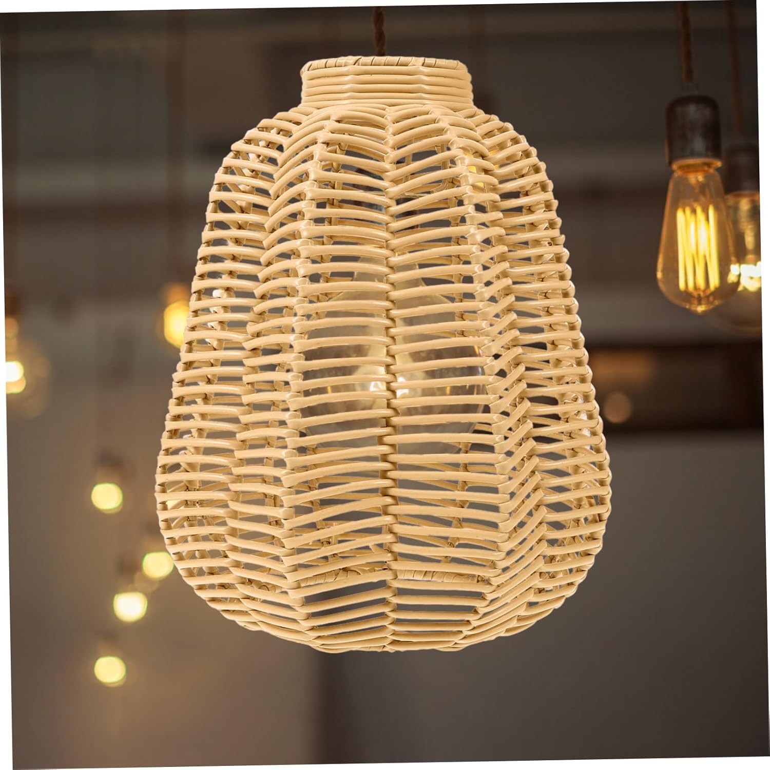 BESPORTBLE Plastic Woven Lamp Shade Cover for Pendant Light Rustic Imitation Rattan Design Easy to Install for Home Decor Cafes Restaurants and Hotels
