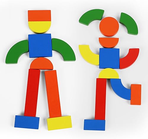 Miniatura 5 de Bloques magnéticos de madera - Bloque de construcción con patrón de forma - Rompecabezas Tangram grandes para niños - Juguetes geométricos de