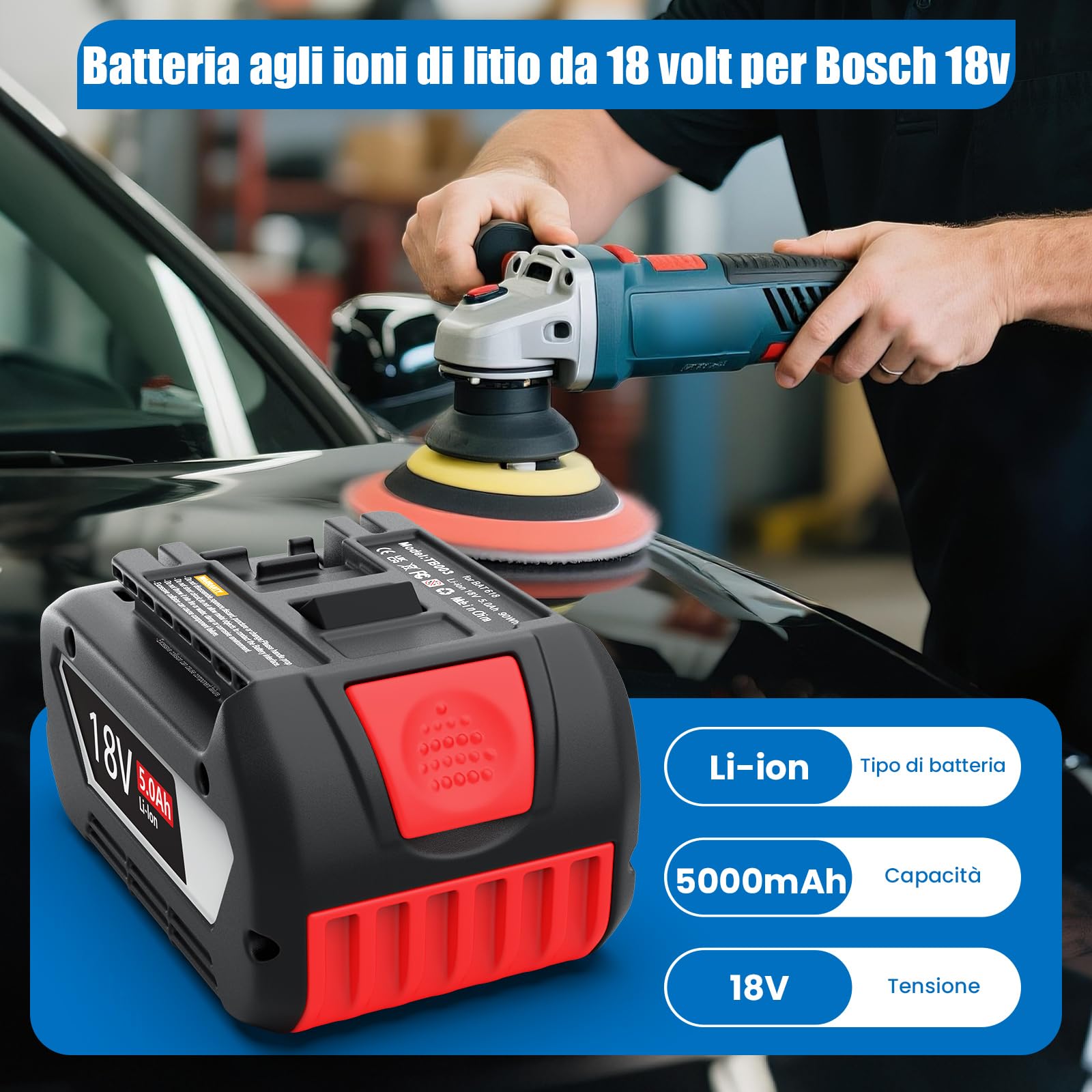 Batteria di ricambio per Bosch 18V: 5,0Ah agli ioni di litio per Bosch 18V BAT618 BAT618G BAT609 BAT609G BAT619 BAT619G BAT610G BAT610 BAT612 BAT622 (2 pezzi)