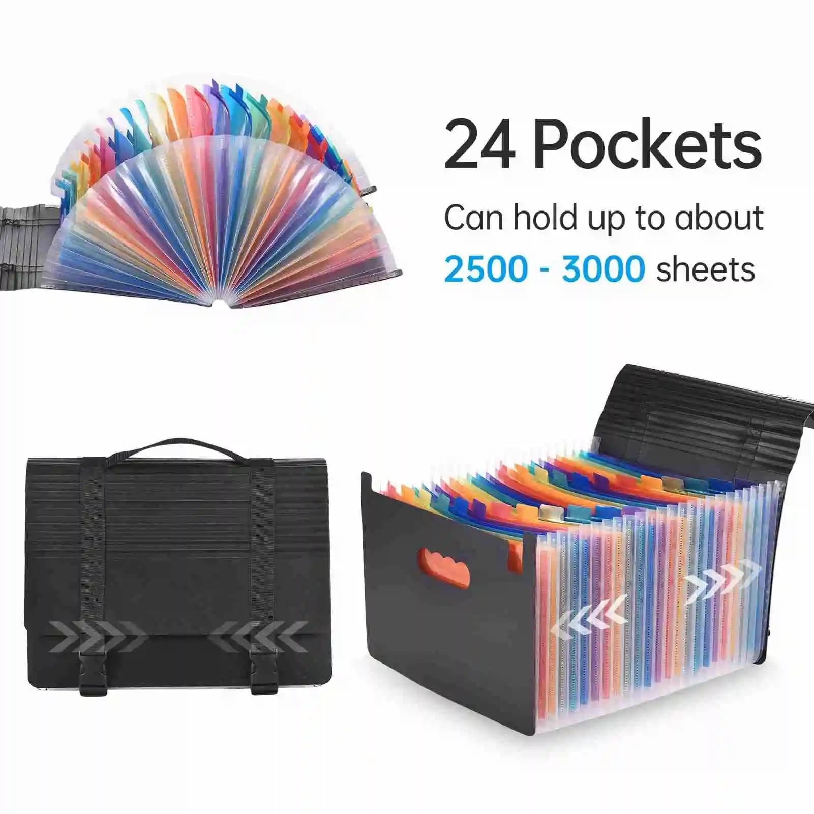 Fächermappe Accordion File Folder with Handle | 24-Pocket Expanding File Case, A4/Letter Size Rainbow Document Organizer