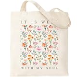 Aesthetic Canvas Tote Bag with Inner Pockets Cute Cloth Tote Bags for Women Reusable Graphic Cotton Bags