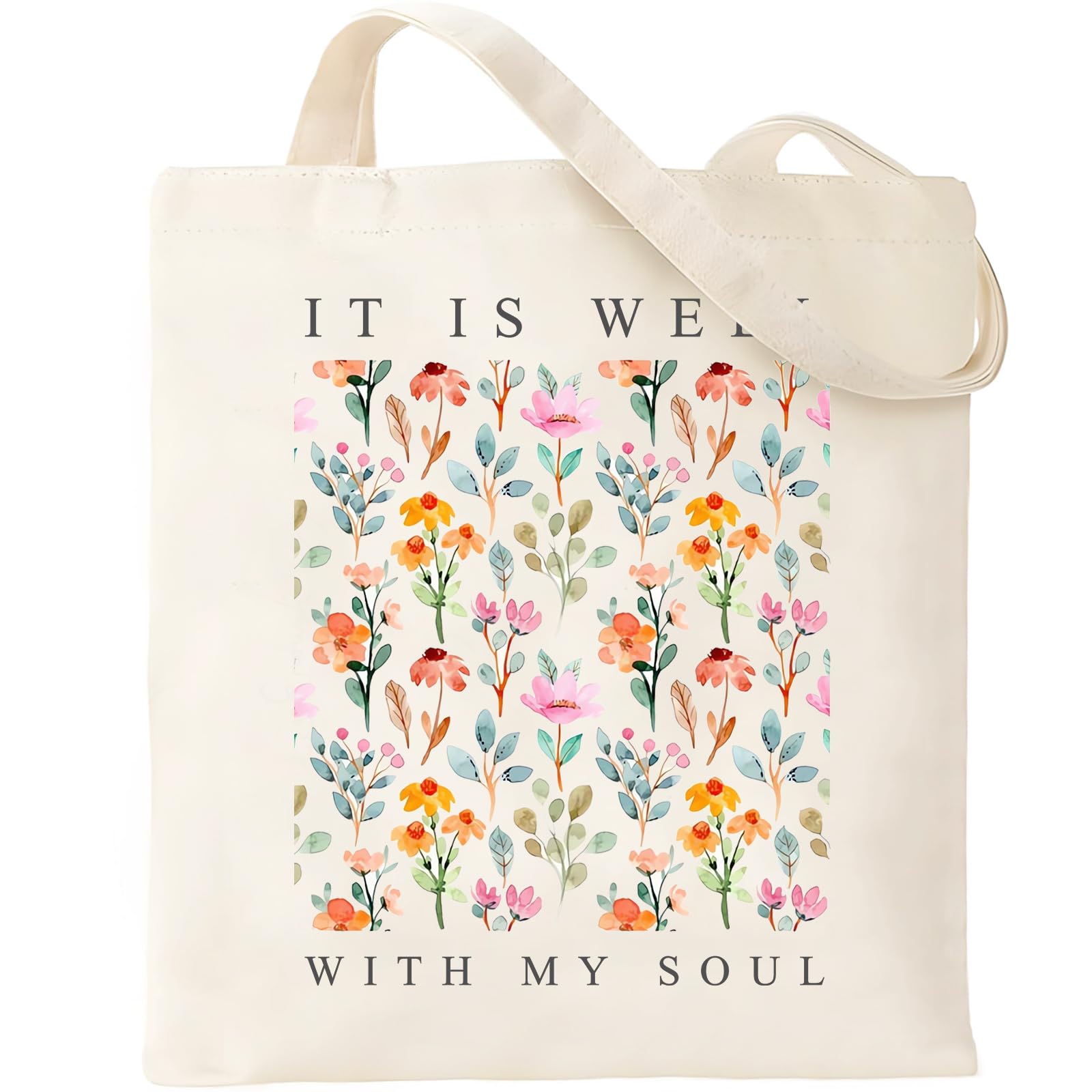 Haukea Aesthetic Canvas Tote Bag with Inner Pockets Cute Cloth Tote Bags for Women Reusable Graphic Cotton Bags