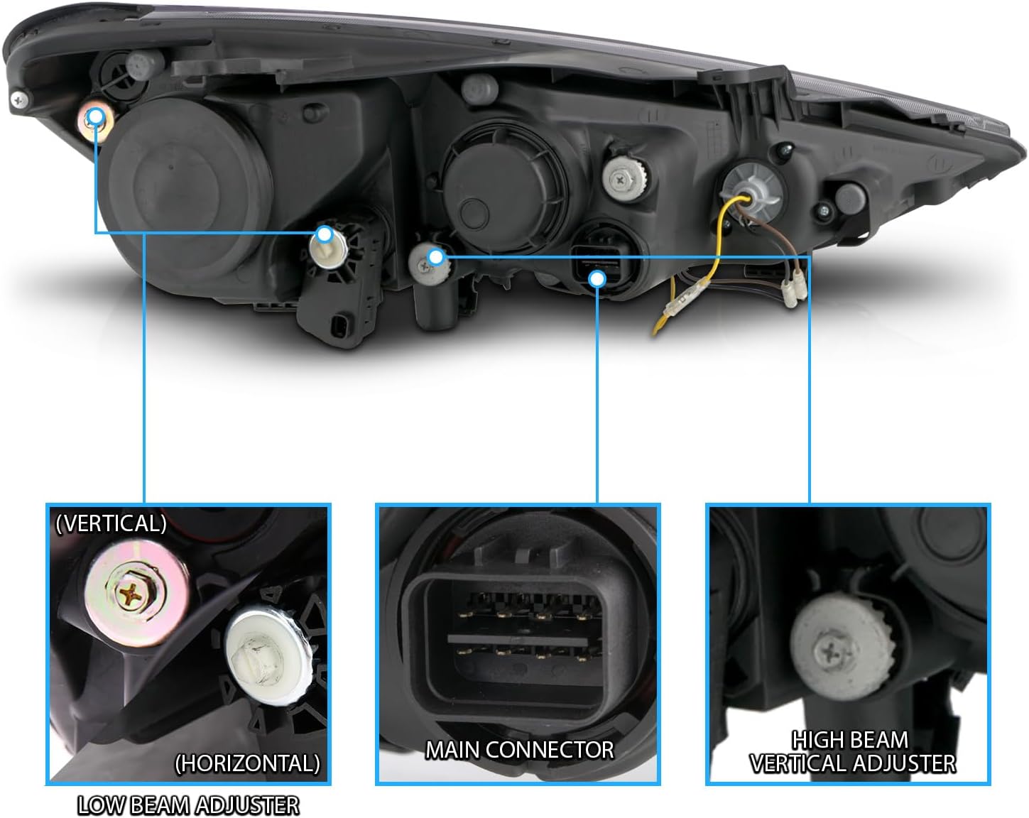 AmeriLite Black Projector Plank LED Style Headlights for 13-15 Hyundai Genesis HID Model Coupe - Passenger and Driver Side