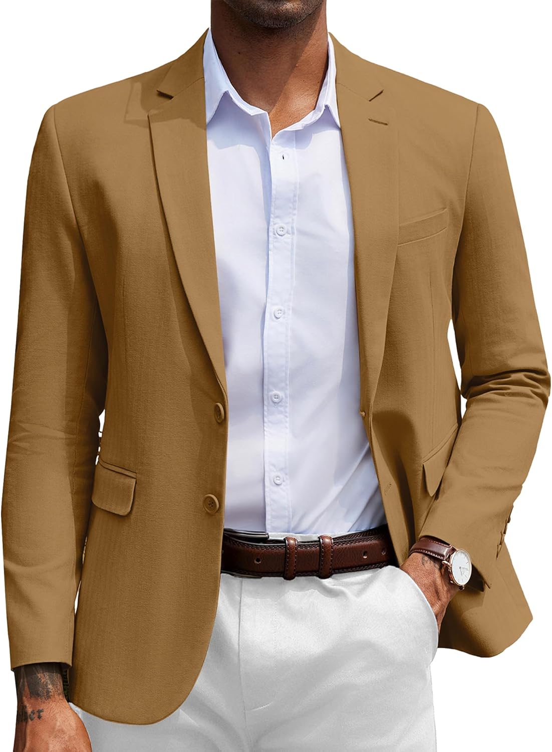 COOFANDY Men's Herringbone Blazer Slim Fit Cotton Sport Coats Two Buttons Casual Suit Jacket