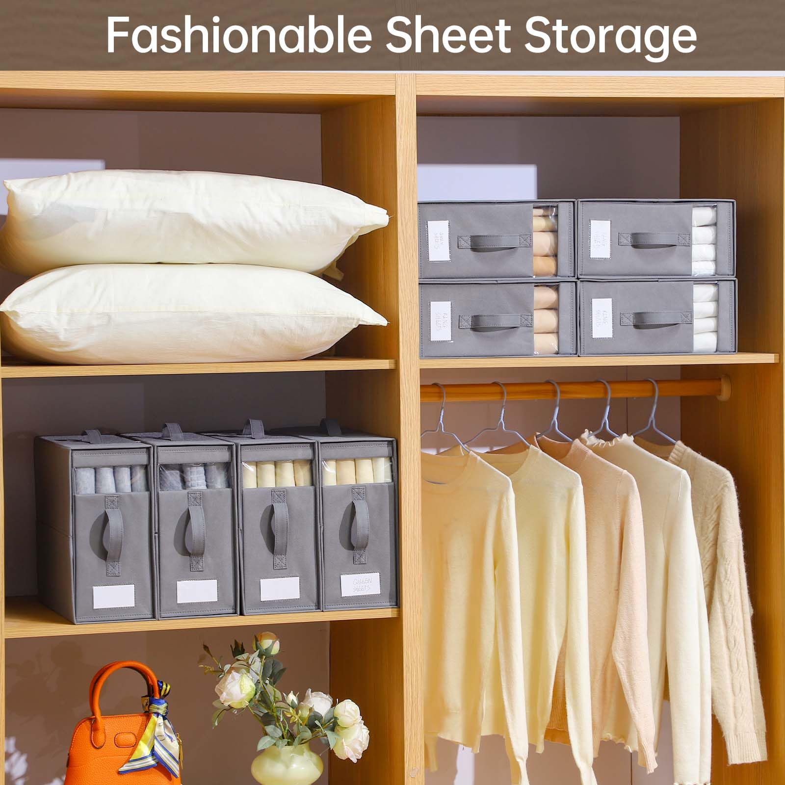 Bettlaken-Organizer, 4 Stück, Leinen-Schrank-Organizer und Aufbewahrung, faltbarer Bettwäsche-Organizer für Bettwäsche, Bettbezüge und Kissen (Queen-Size- oder King-Size), Bettlakenaufbewahrung für Küche, Haushalt & Wohnen