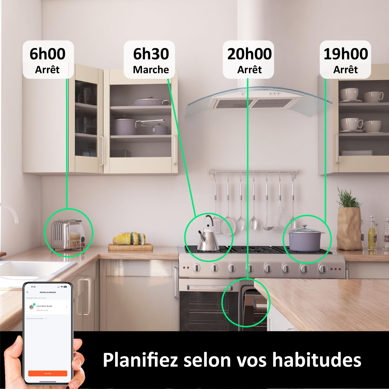 KYF Lot de 2 Prises intérieures encastrées 3000W connectées Wifi + Suivi de consommation + Compatible assistants vocaux