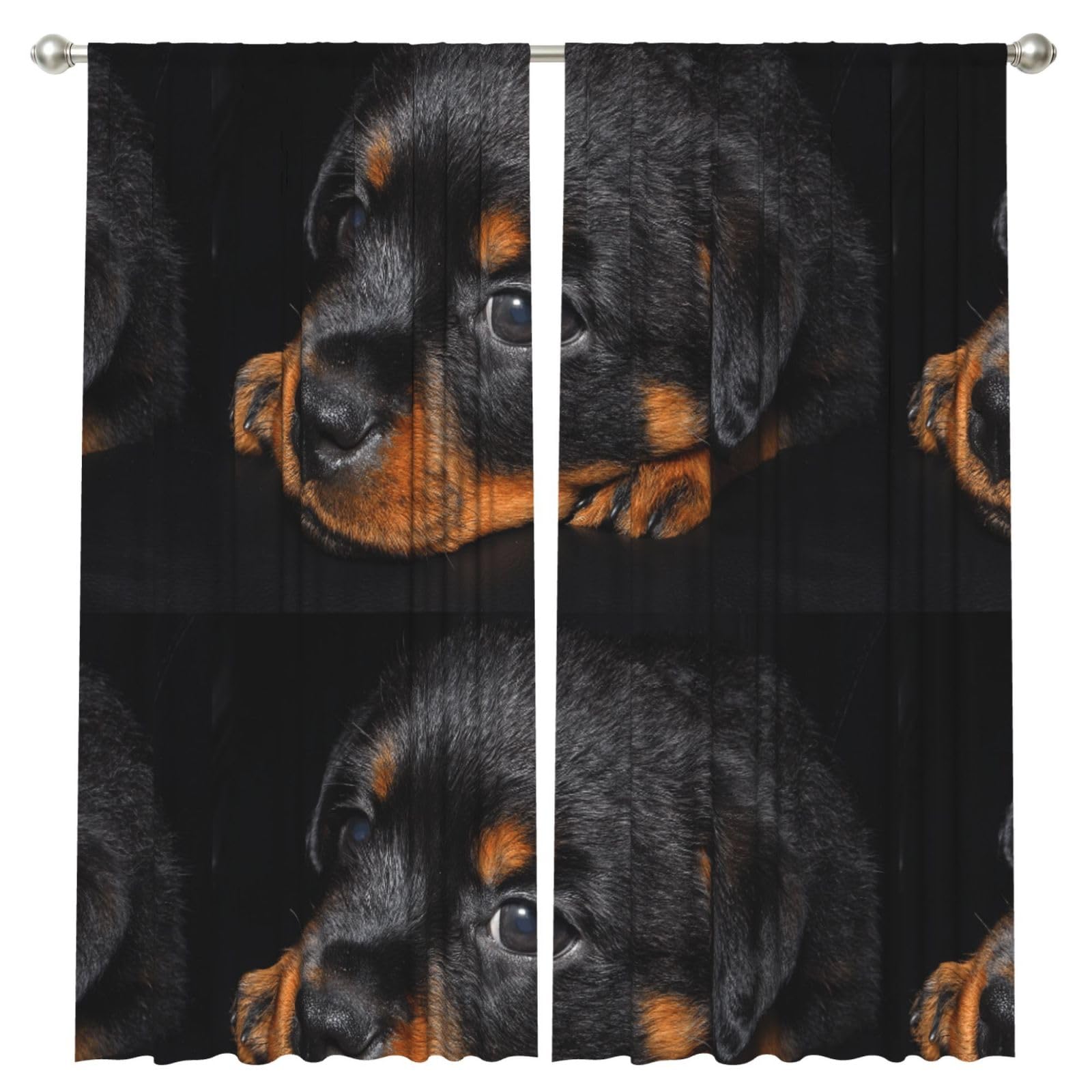 InOmak Rottweiler Puppy Pets Small Rottweiler Dogs, 2 Panels Window Curtains 52 x 84 Inch Blackout Curtains for Living Room Bedroom