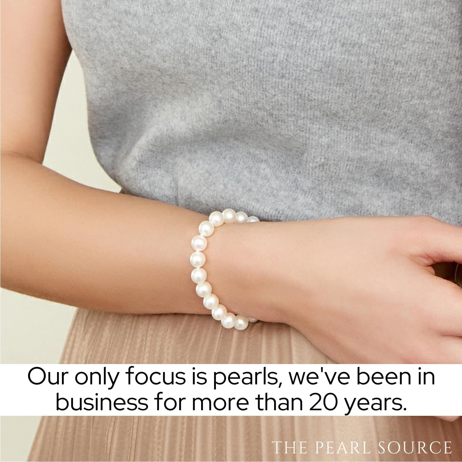 The Pearl Source White Freshwater Pearl Bracelet for Women - Cultured Pearl Bracelet in 14k Gold Plated Sterling Silver Clasp with Genuine Cultured Pearls - Image 5