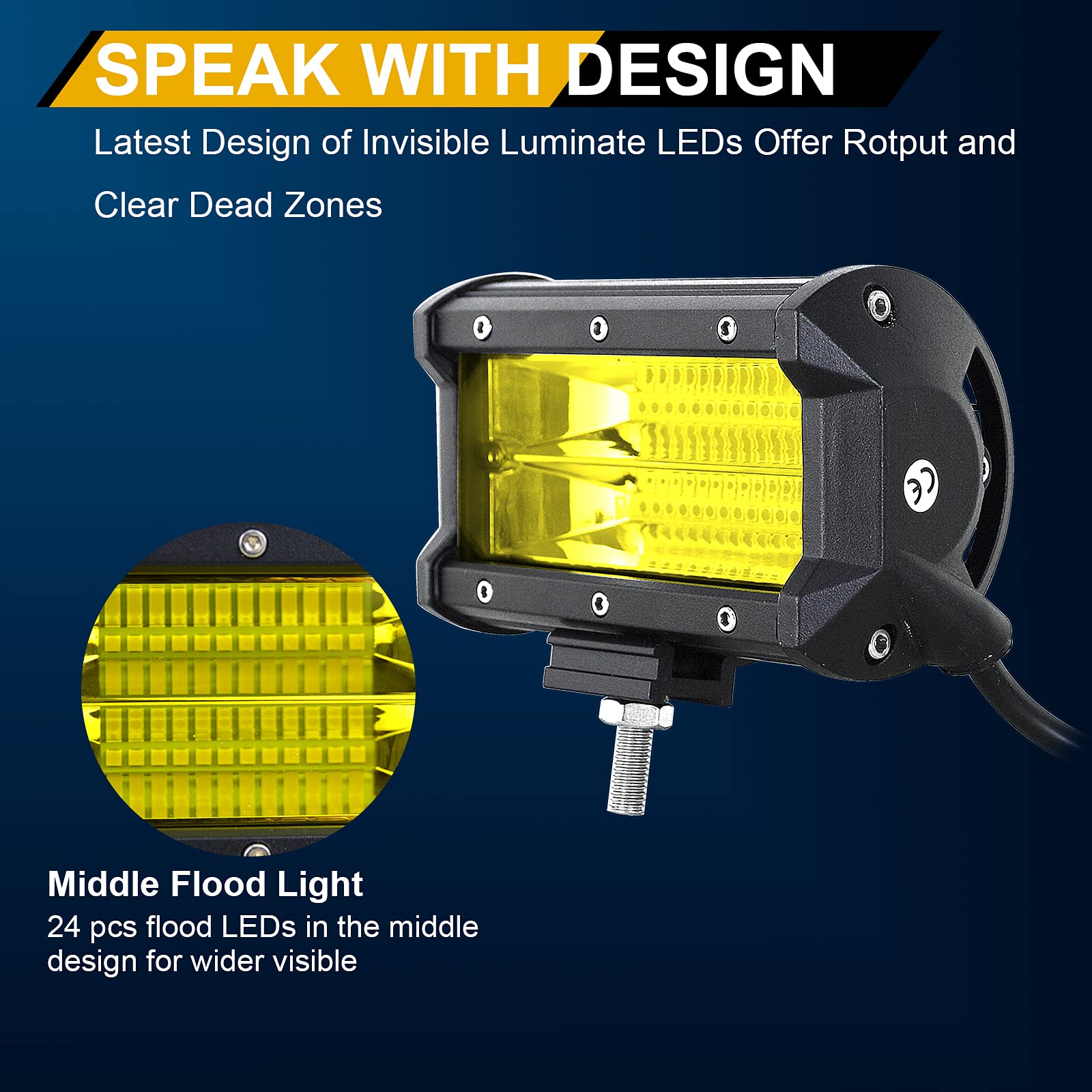 Lot 2x Barre LED 13cm 15W Ambre Jaune Projecteur Travail 12V 24V Étanche Pour 4x4 Camion